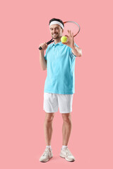 Sticker - Portrait of male tennis player on pink background