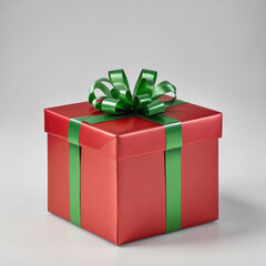 Red gift box with green ribbon