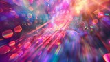 Fototapeta Tęcza - An abstract, dusted holographic background featuring multicolored light leaks and prism colors, creating a retro, vintage look with a creative defocused effect and a blurred glow 