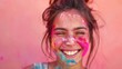 Young Woman Covered in Colored Powder