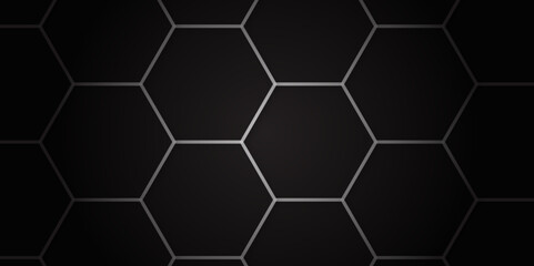 Poster - Abstract background with hexagon and black hexagonal background design. luxury geometric black pattern mesh cell texture. dark gray honeycomb texture background. geometric patterns drop shadow.