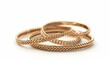 Fashionable and elegant gold bracelets presented in isolation against a white background, showcasing their design and craftsmanship 