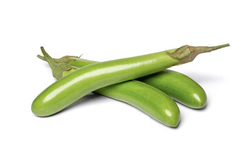 Long green eggplant isolated on white background.