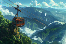 Majestic Mountain Cable Car Journey Over Lush Green Valleys Banner