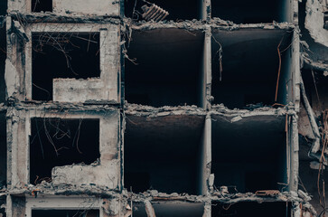 destroyed and burned houses in the city Russia Ukraine war