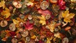 Autumn background with leafes and mushrooms