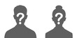 Man and woman silhouettes with question marks. Anonymous persons graphic signs isolated on white background. Vector illustration
