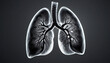 Human lungs on a black background. Carcinogenic indicators. Generative AI.

