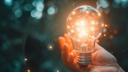 Poster - Hand holding glowing light bulb