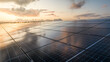 © AmazingAerialAgency - Aerial Drone view of reflective solar panels during sunset, green energy farm, The Netherlands.