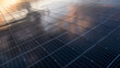 © AmazingAerialAgency - Aerial Drone view of reflective solar panels during sunset, green energy farm, The Netherlands.