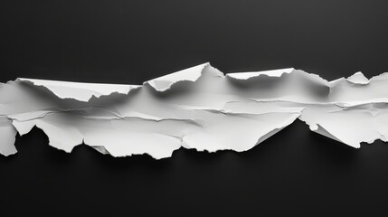 Strip of white torn paper on a black background, wrinkled white stripe of paper, AI generated