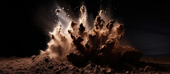 Poster - A cloud of dirt is billowing in the dark landscape, resembling a meteorological event. It is a natural phenomenon caused by water and plant disintegration