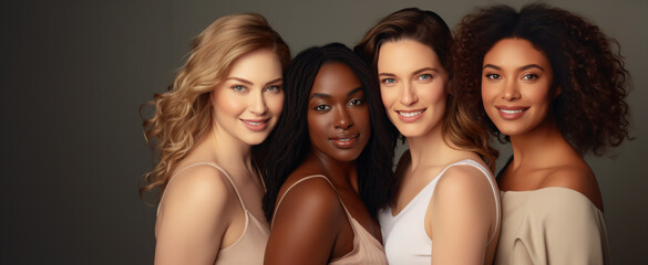 Wall Mural - portrait of diverse group beautiful plus size women with natural beauty and glowing smooth skin, fas