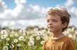 Boy in dandelion field