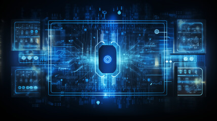 An intricate digital lock interface superimposed on a detailed circuit board, symbolizing high-level cybersecurity technology.
