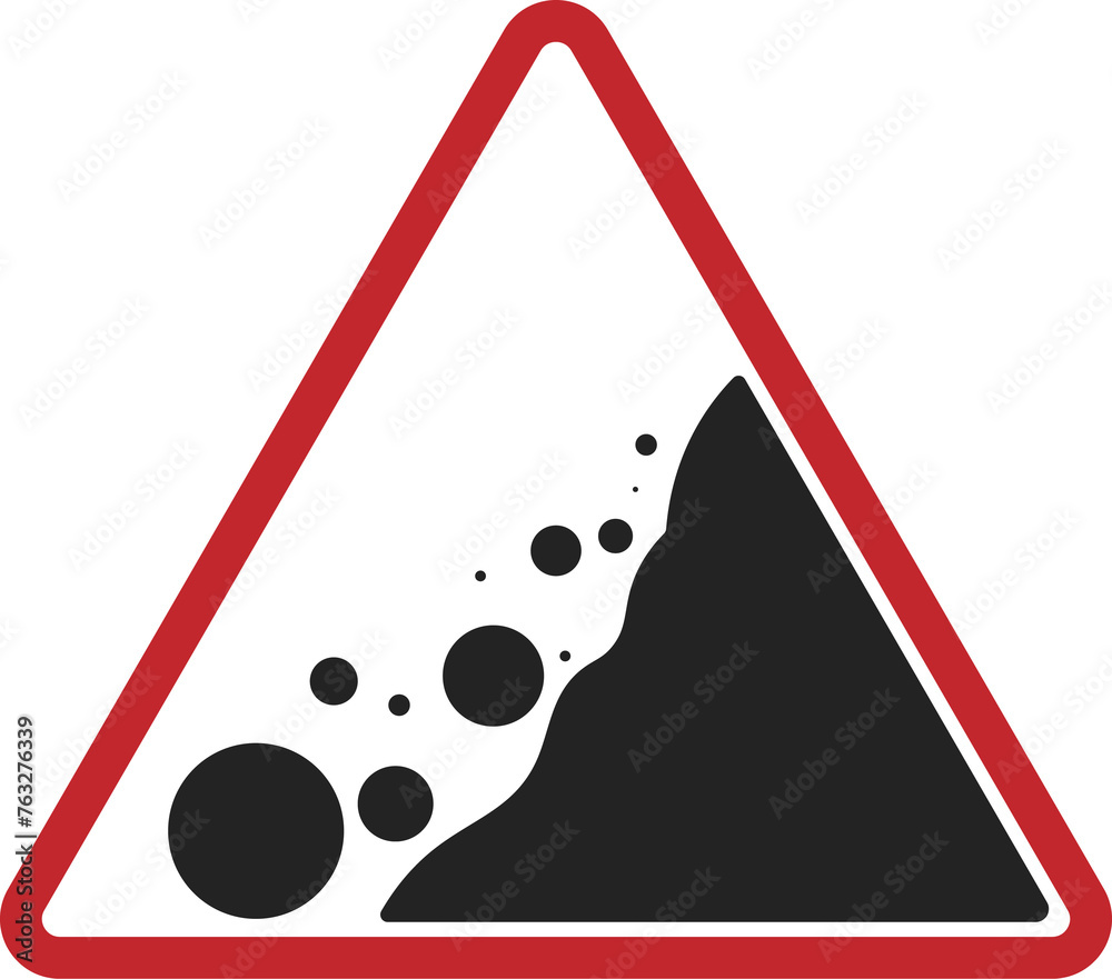 Isolated triangle sign of landslide, falling rock risk ahead, a safety ...