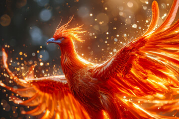 Sticker - Image of bird with orange and red feathers is captured in close up.