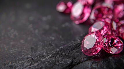 The dark pink gemstone jewelry cut with dark stone background. Natural loose pink sapphire gemstone on black coal background, Collection of natural gemstone genuine mined natural pink sapphire oval.