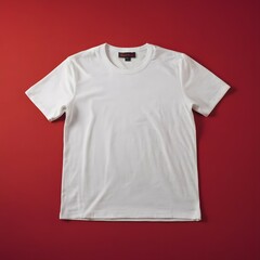 Wall Mural - White t-shirt mockup flat lay on a red background