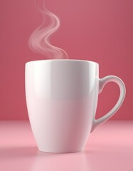 Steaming cup of coffee muckup on a pink background, coffee mug Mock Up