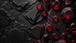 The dark red gemstone jewelry cut with dark stone background. Red Ruby gemstone Round Cut on stone background, close up shot Dazzling diamond red gemstones on black background