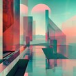 A digital landscape of geometric shapes creating a 3D illusion of depth and space,