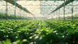 Lush young plants flourishing in a sunlit greenhouse, a symbol of sustainable agriculture and fresh produce