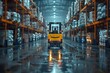 Forklift doing storage in warehouse by artificial intelligence automation. Robotics applied to industrial logistics