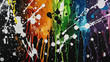 Illustration of many colorful splashes of color on a black background