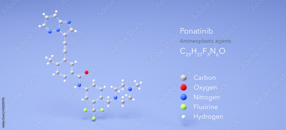 ponatinib molecule, molecular structures, antineoplastic agents, 3d ...