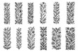 vertical floral stripes botanical elements leafy ornament patterns black vector
