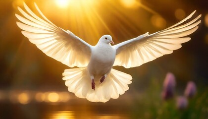 Wall Mural - Holy Spirit: White Dove with Open Wings in Golden Aura