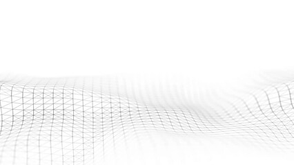 Poster - Digital dynamic wave of particles. Abstract white futuristic background. Big data visualization. 3D rendering.