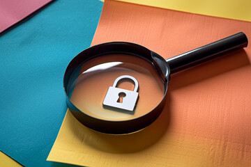 Wall Mural - A magnifier glass focuses on a padlock icon