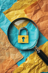 Wall Mural - A magnifier glass focuses on a padlock icon