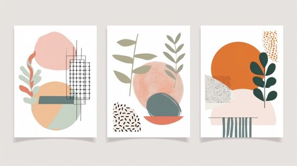 Wall Mural - Abstract contemporary mid century posters design for wallpaper, background, wall decor, cover, print, card, branding. Modern boho minimalist art. Modern illustration.