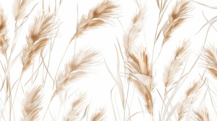 Poster - modern dry palm leaves, pampas grass seamless pattern, watercolor design boho backdrop for wedding, 