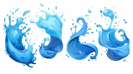 Poster - An aqua splash, wave, and flow. Clean white and blue drops, waterdrops, and blue liquid blobs in motion. A refreshing cold fluid element. Flat modern illustration isolated on white.