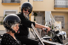 A Mature Senior Couple Aged 60 Or Older Prepare For A Sidecar Ride