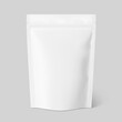Realistic stand up pouch bag mockup with transparent shadow. Front view. Vector illustration isolated on grey background. Ready for your design. EPS10.