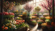 Verdant Splendor: A Lush Greenhouse Garden Bursting with Colorful Flora