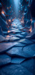 fantasy world of tunnels made of blue stone