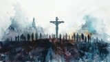 Fototapeta  - crucifixion of jesus in watercolor illustration