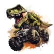 T rex dinosaur riding a monster truck clipart 