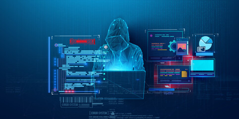 Aufkleber - business man computer hand close up futuristic cyber space finance ai chatbot artificial coding codi