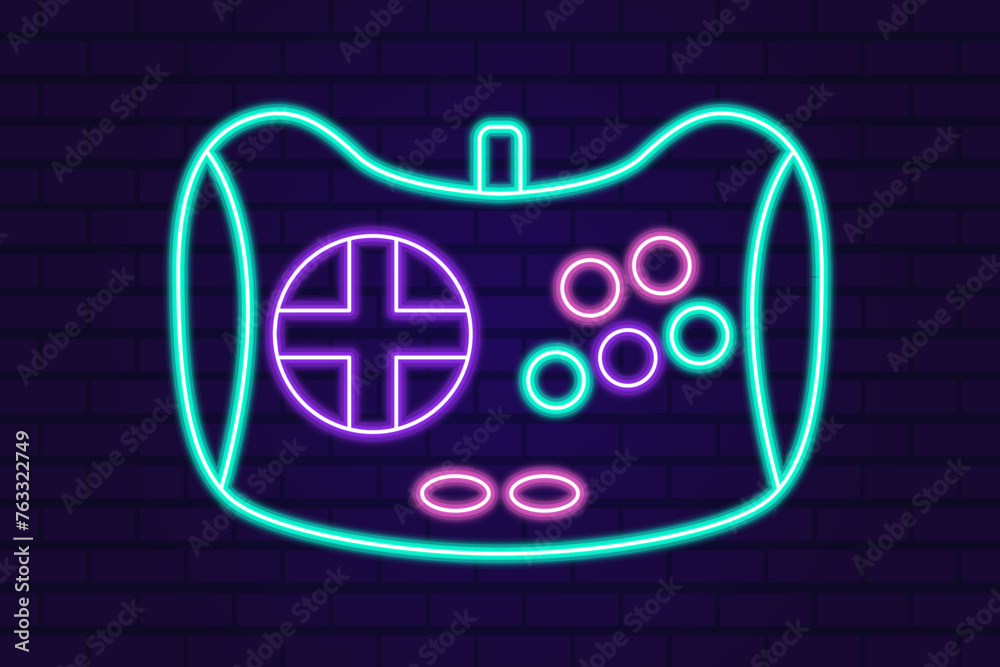 Vector neon glow game controller gamepad icon. Colored outline joystick ...