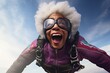 Elderly black woman skydiving