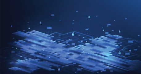 Fototapete - Cyber data protection concept. Technology for online data access defense against hacker and virus. Technology security concept.