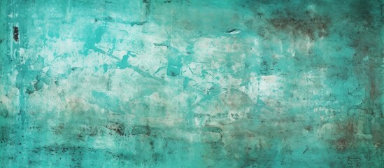 Canvas Print - A close up of a green wall with a fluid aqua pattern resembling liquid art. The electric blue grunge texture showcases waterlike transparency and symmetry